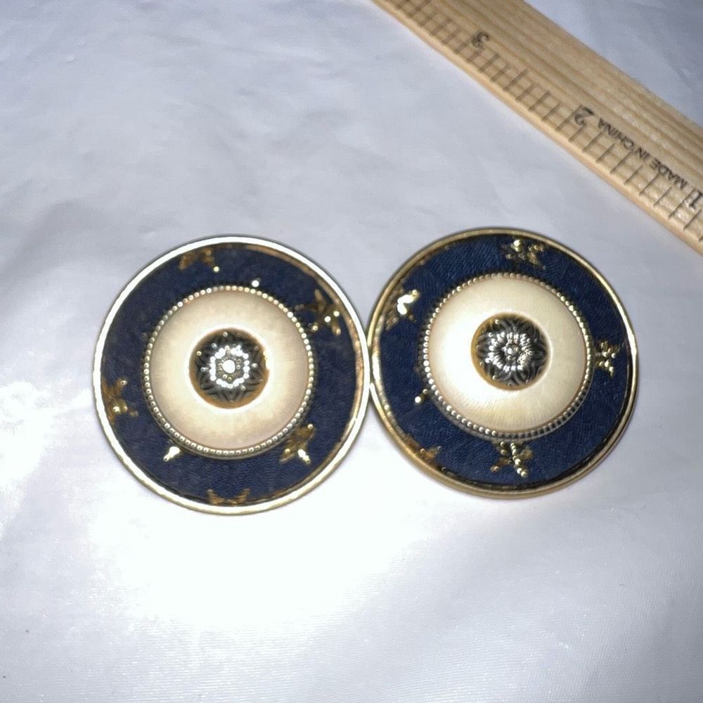 Vintage Material Covered Button Clip Earrings